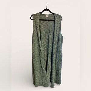 LuLaRoe Sleeveless Open-Front Olive Green Knit Duster